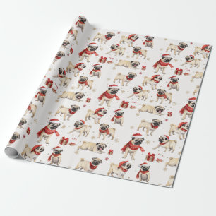 Pug Watercolor Pattern Christmas Wrapping Paper