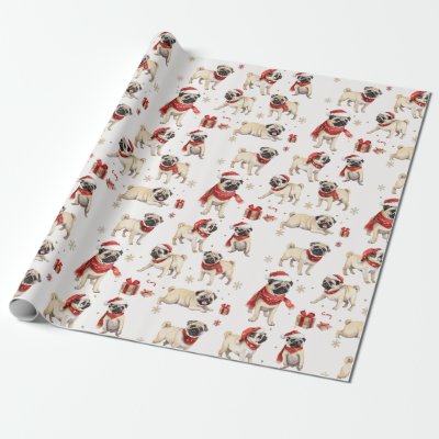 Pug Watercolor Pattern Christmas Wrapping Paper