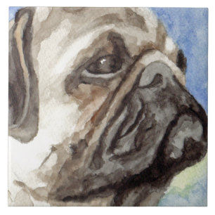 Pug Watercolor Portrait Ceramic Tile