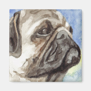 Pug Watercolor Portrait Magnet