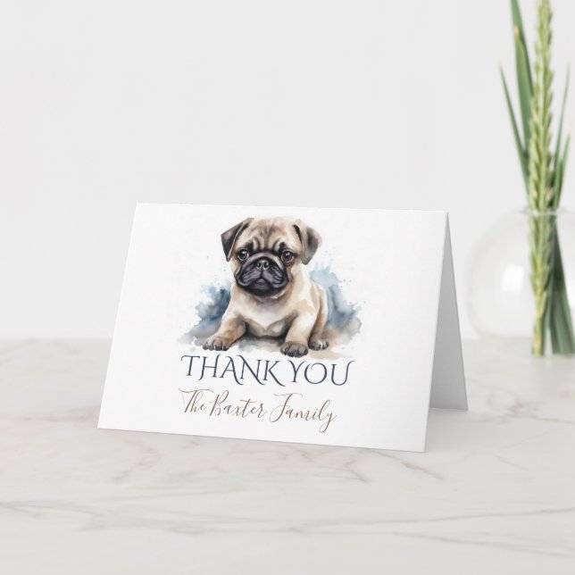 Pug Watercolor Thank You Card (Front)