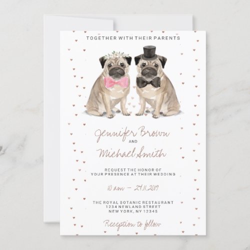 Pug watercolor wedding invitation