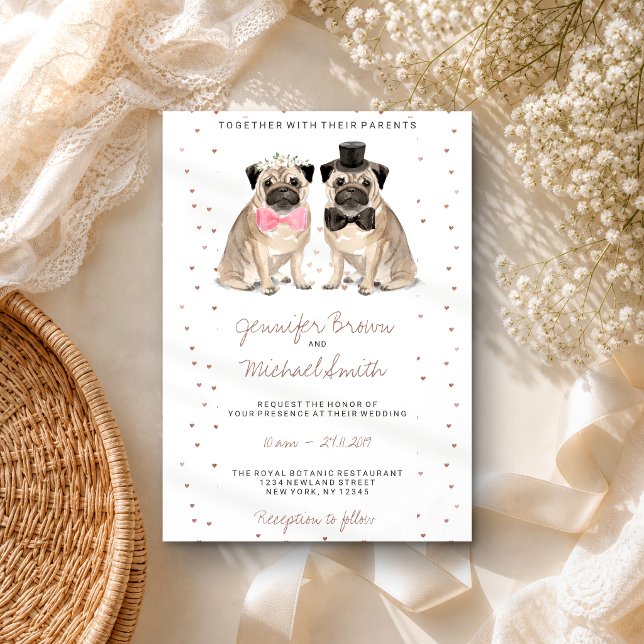 Pug watercolor wedding invitation (Creator Uploaded)