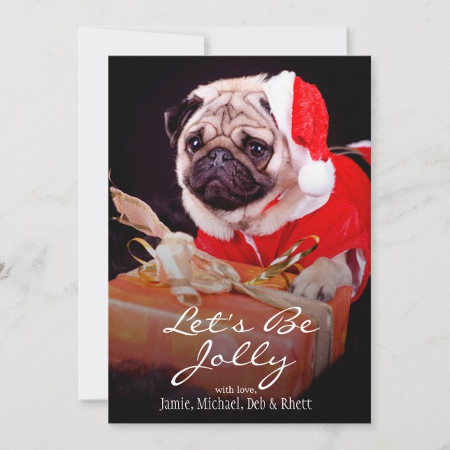 Pug wearing a Santa hat Holiday Card (Front)