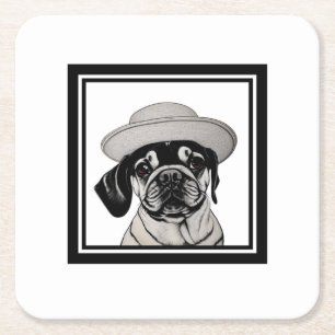 Pug Wearing Coat and Hat Coaster