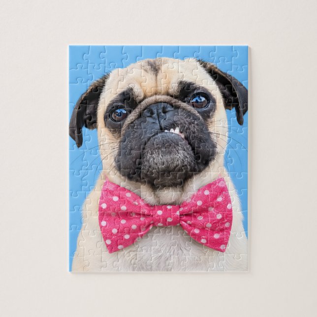 Pug Wearing Pink Bow Jigsaw Puzzle (Vertical)