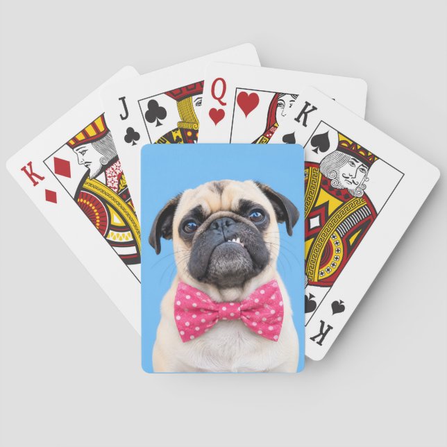 Pug Wearing Pink Bow Poker Cards (Back)