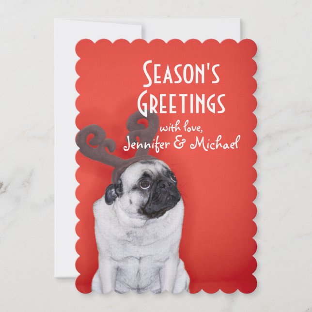 Pug wearing reindeer antlers (Front)