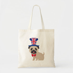 British Pug Tote Bags Zazzle Pug Wearing Uk Flag Hat Customize Tote Bag