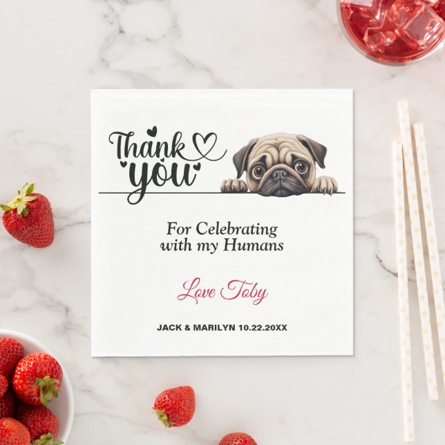 Pug Wedding Thank You Napkins (Insitu)