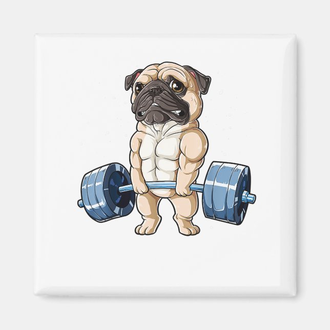 Pug Weightlifting Funny Deadlift Men Fitness Gym Magnet (Front)