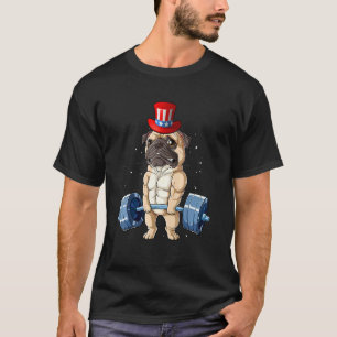 Pug Weightlifting Muscle 4th Of July Uncle Sam Hat T-Shirt