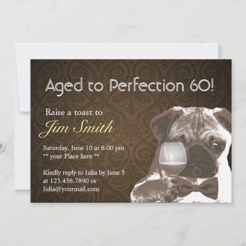 Pug  Wine Perfection 60 Birthday Party Invite