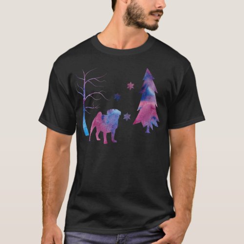 Pug Winter Forest Snowflakes T_Shirt