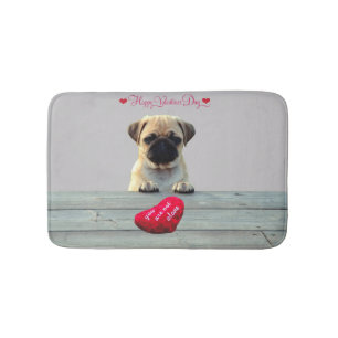 Pug Wishing Happy Valentine's day Heart bath mates Bathroom Mat