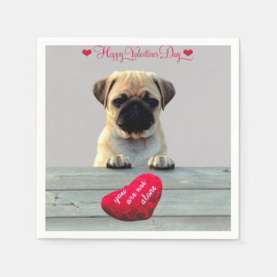 Pug Wishing Happy Valentine's day Heart napkins