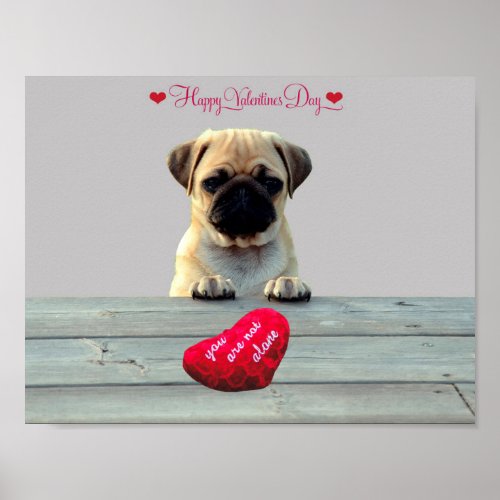 Pug Wishing Happy Valentines day Heart poster