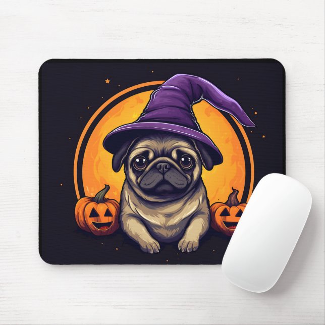 Pug Witch Bumkins Halloween Moon Mouse Pad (With Mouse)
