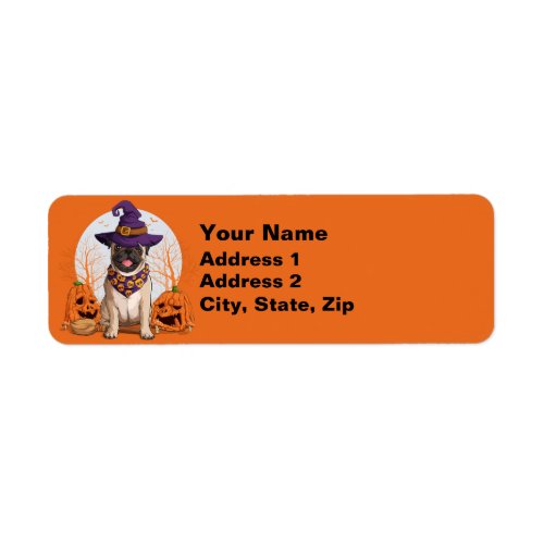 Pug Witch Halloween Label