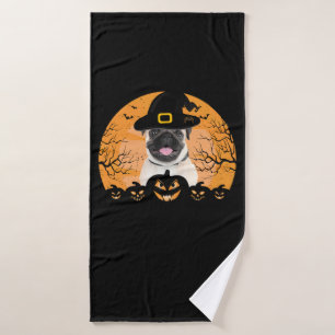 Pug Witch Hat Jack-o-Lantern Dogs Halloween T-Shir Bath Towel