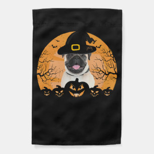 Pug Witch Hat Jack-o-Lantern Dogs Halloween T-Shir Garden Flag