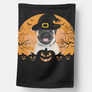 Pug Witch Hat Jack-o-Lantern Dogs Halloween T-Shir House Flag