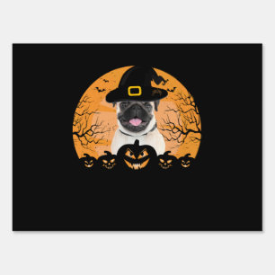 Pug Witch Hat Jack-o-Lantern Dogs Halloween T-Shir Sign