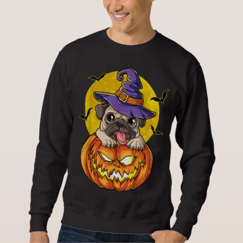 Pug Witch Pumpkin Halloween Girls Women Pugkin Dog Sweatshirt