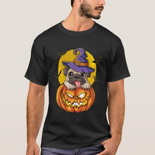 Pug Witch Pumpkin Halloween Pugkin Dog T_Shirt