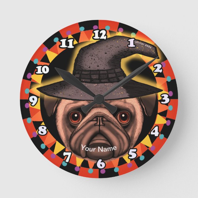 Pug Witch  Round Clock (Front)