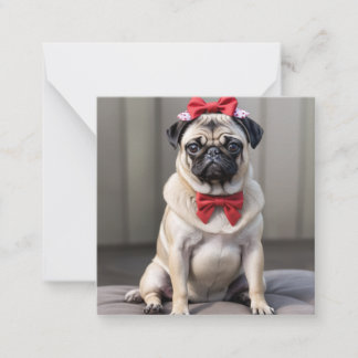 Pug with a bow note card