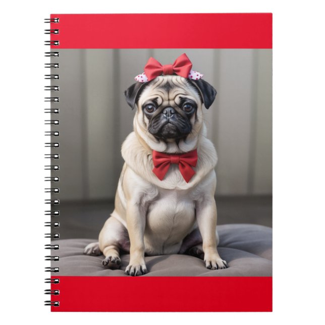 Pug with a bow notebook (Front)
