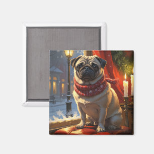 Pug with Christmas Lights Holiday Magnet