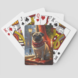 Pug with Christmas Lights Holiday Poker Cards