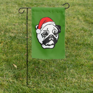 Pug with Christmas Santa Hat Garden Flag