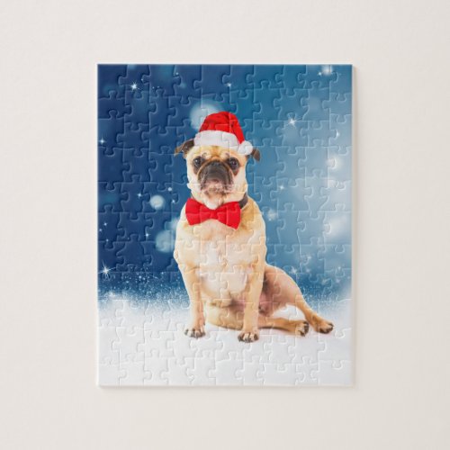 Pug with Christmas Santa Hat Jigsaw Puzzle