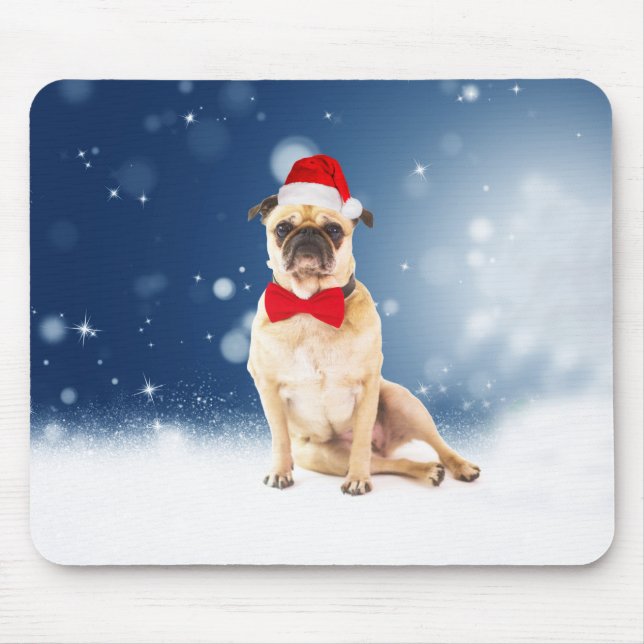 Pug with Christmas Santa Hat Mouse Pad (Front)