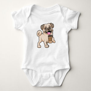 Pug with Coffee to go Baby Bodysuit