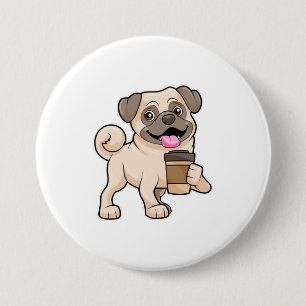 Pug with Coffee to go Button