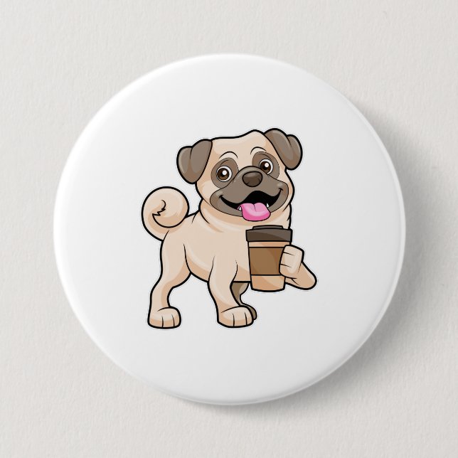 Pug with Coffee to go Button (Front)