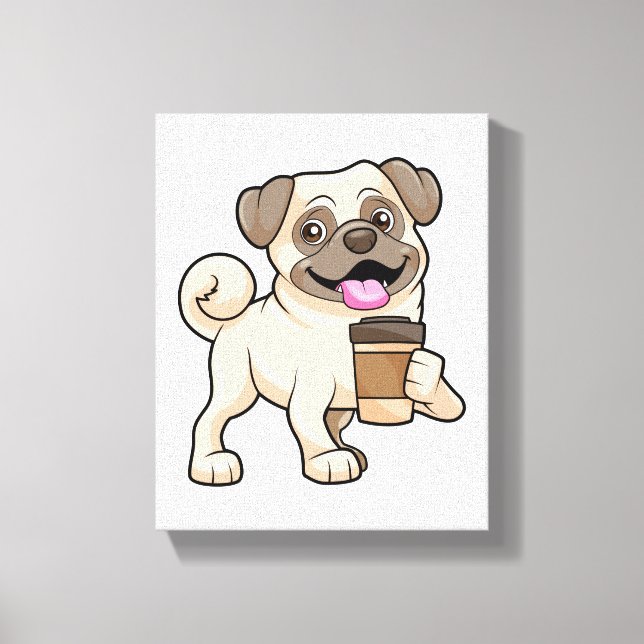 Pug with Coffee to go Canvas Print (Front)