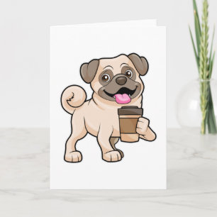 Pug with Coffee to go Card