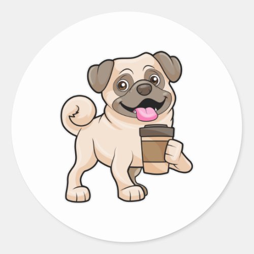 Pug with Coffee to go Classic Round Sticker