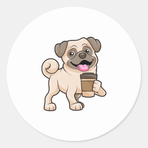 Pug with Coffee to go Classic Round Sticker