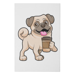 Pug with Coffee to go Faux Canvas Print