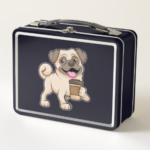 Pug with Coffee to go Metal Lunch Box