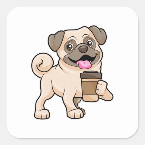 Pug with Coffee to go Square Sticker