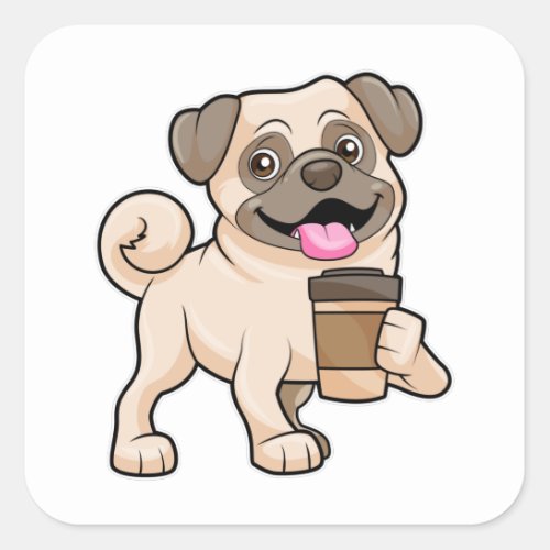 Pug with Coffee to go Square Sticker