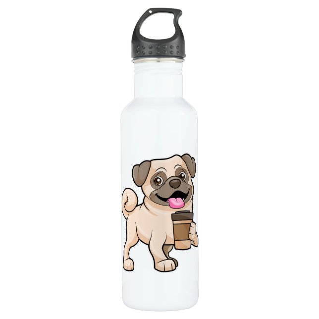 Pug with Coffee to go Stainless Steel Water Bottle (Front)