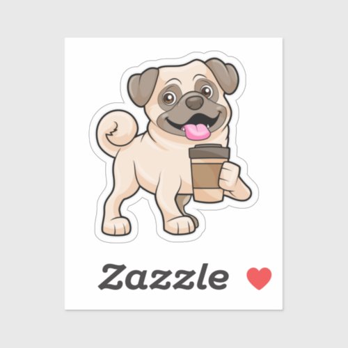 Pug with Coffee to go Sticker